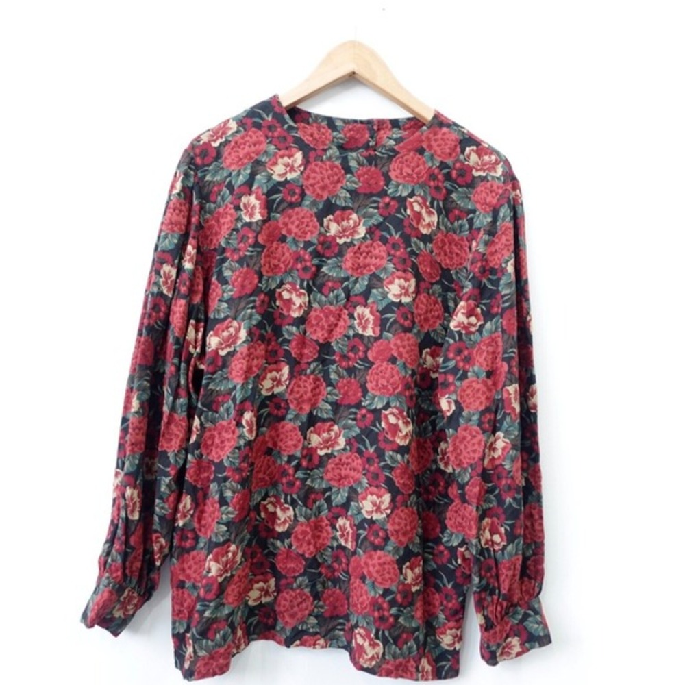 Vintage‎ Pendleton Womens Top 2XL Maroon Floral Blouse Country Sophisticates USA